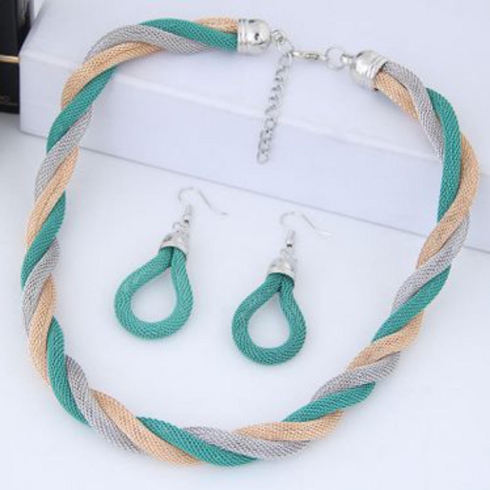 LAST ONE! Teal, Gold, & Silver Mesh Necklace Set